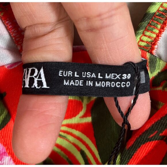 Zara Floral Red Rose Draped Bodysuit ruched boho sz L - Picture 3 of 10